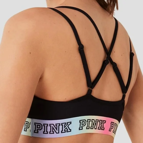 PINK Victoria's Secret Black Ultimate Sports Bra Strappy Bralette Logo New Large - Picture 5 of 16